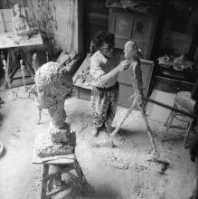 Giacometti working on the plaster sculpture for 