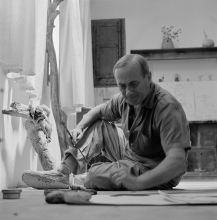 Again, on the floor: Miro in his studio in Montroig