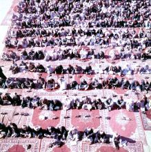 Moslems in the courtyard of the Al-Azhar mosque in Cairo