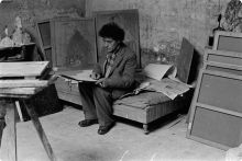 Alberto Giacometti in his Paris studio