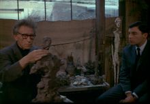 Alberto Giacometti with Jacques Dupin in his Paris studio