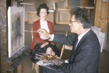 Alberto and Annette Giacometti in the studio in Stampa 